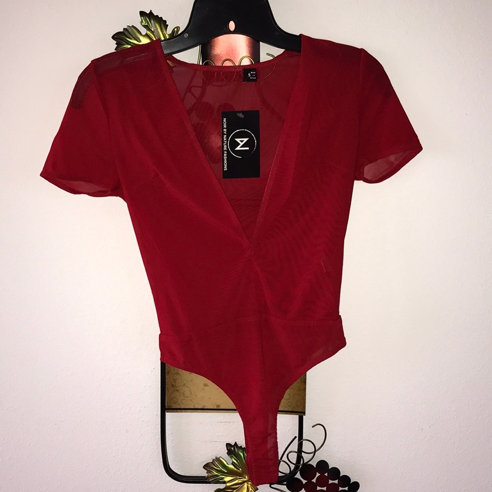 Sheer Deep V Red Bodysuit